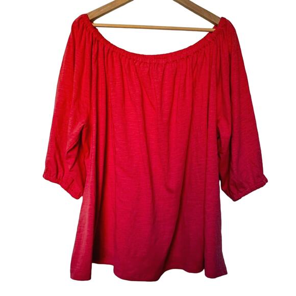 TOMMY HILFIGER NWT 2X Pink Coral Boho Aztec Off Shoulder Tunic Peasant Top Shirt - Picture 3 of 9